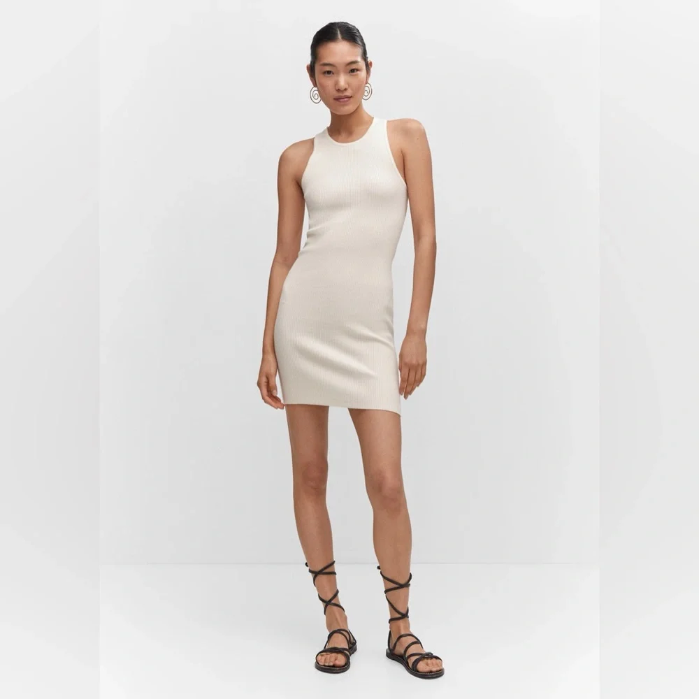 Mango Cream Knitted Dress with open back NWT - Picture 3 of 6